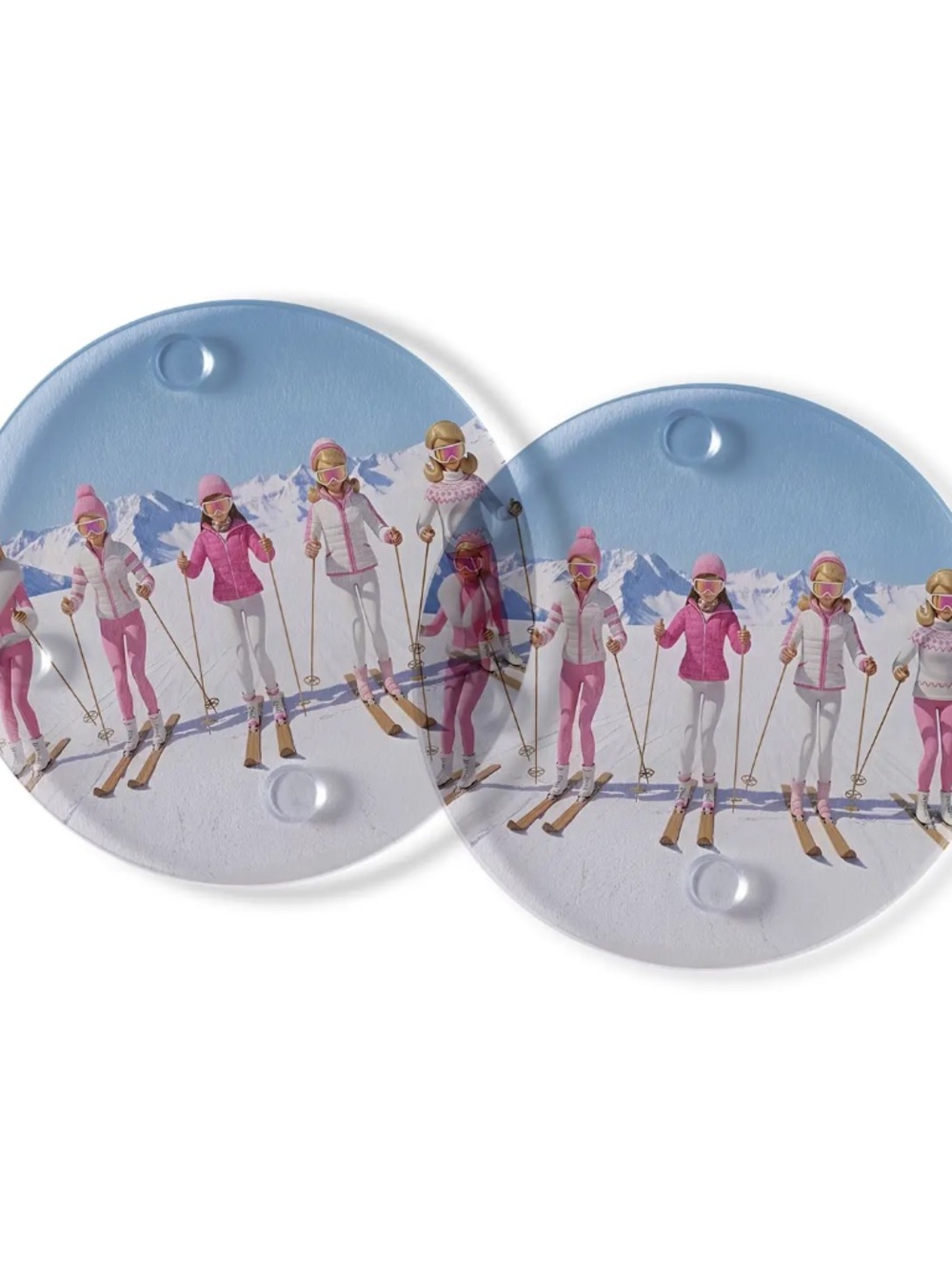 Glass cost holder (set of 4) - Barbie Skiers - NEW